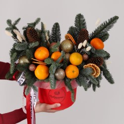 novogodnyaya kompoziciya s mandarinami v korobke 6